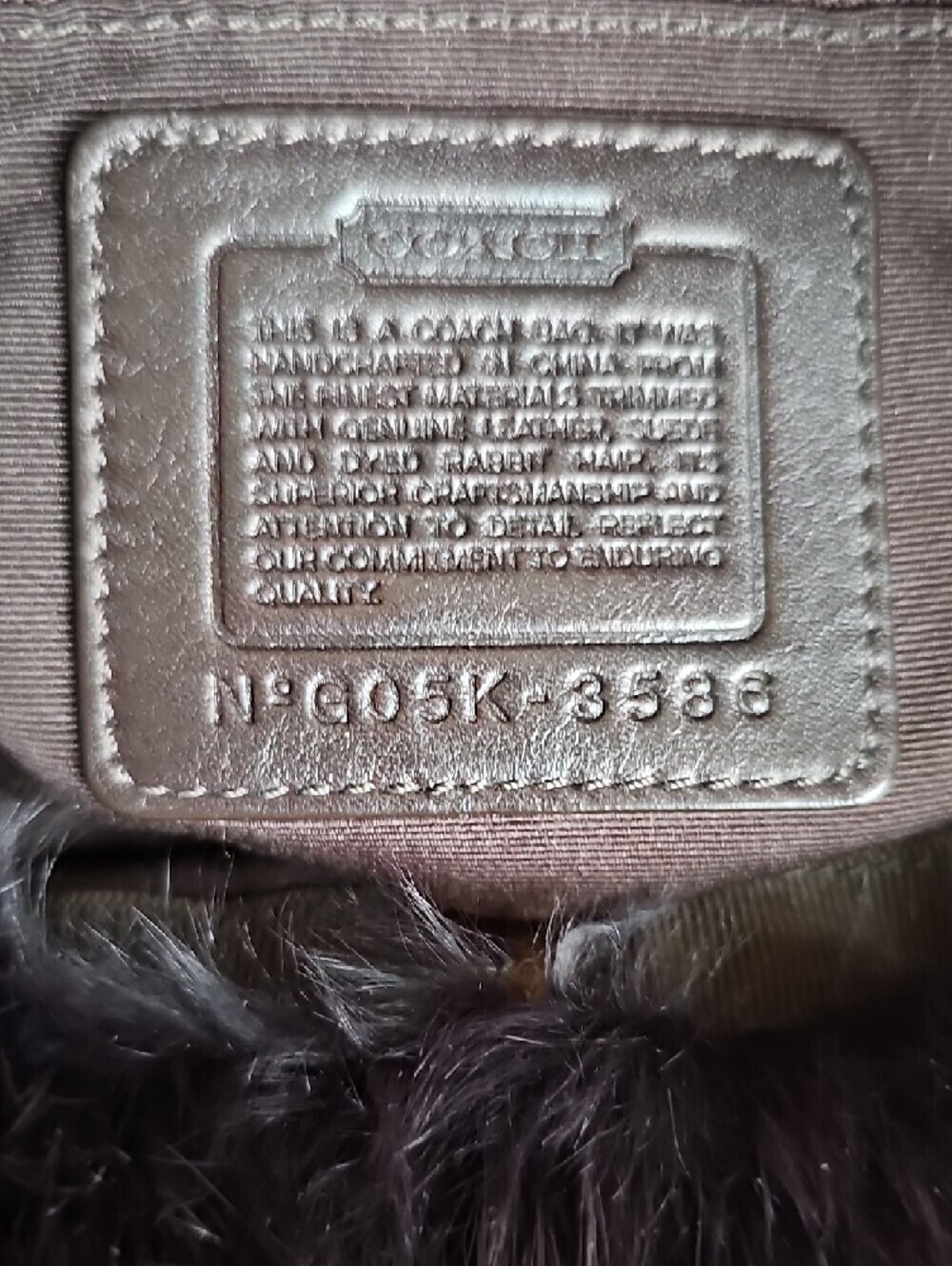 Coach Vintage SoHo Quilted Satin & Rabbit Fur Ski Hobo Bag Brown #3586 Like New - Picture 11 of 11